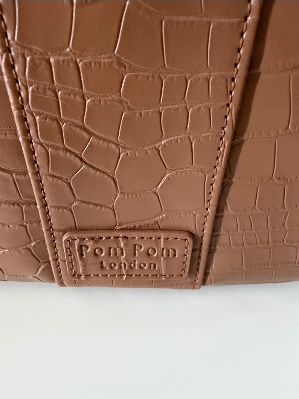 Pom Pom London Caramel Croc-Embossed Crossbody Bag - Picture 2 of 11